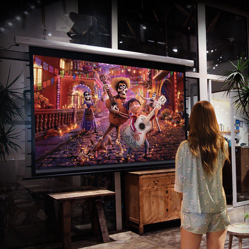 Motorized Electric Projection Screens Large Size Pull Down Projector Screen 150 Inch