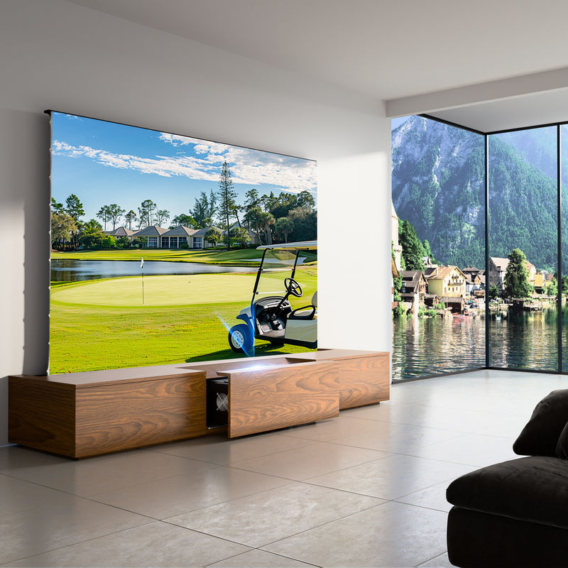Wooden Color Telescopic TV Cabinet Customized UST TV Stand For Floor Rising Projector Screen