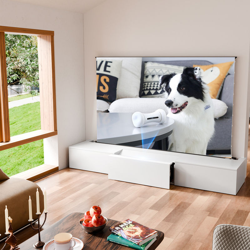 Wooden Color Telescopic TV Cabinet Customized UST TV Stand For Floor Rising Projector Screen