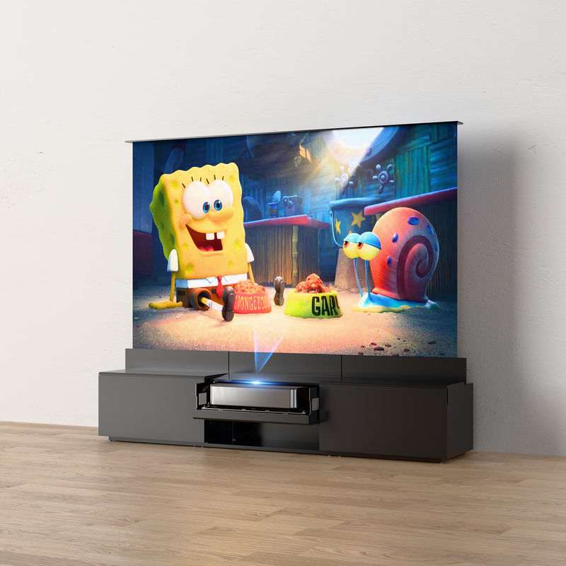 Flip Motorised Laser TV Cabinet Black UST Projector Cabinet 100 Inch - 150 Inch