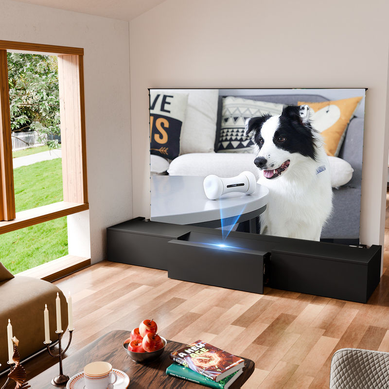 Motorized TV Stand Cabinet 100 Inch Laser TV Cabinet Brown For Ultra Short Throw Projector Stand