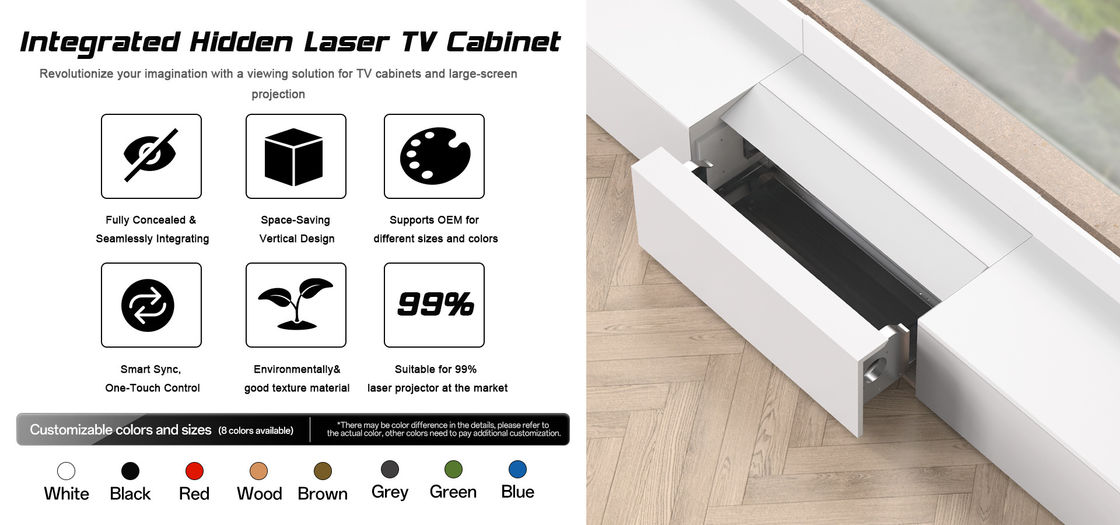 Big Size Telescopic TV Cabinet Full Motion Short Throw Projector Entertainment Center White