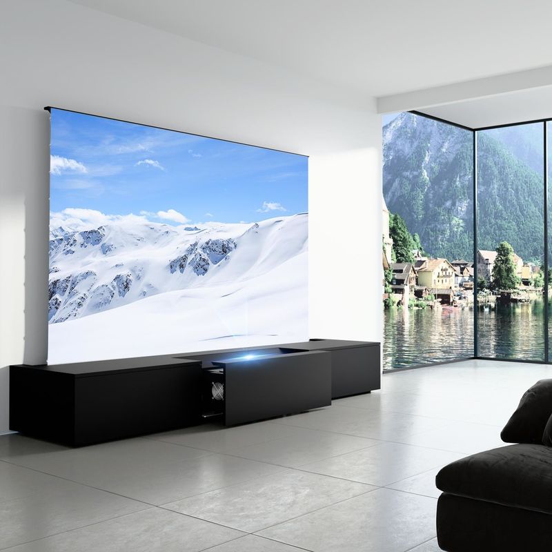 Big Size Telescopic TV Cabinet Full Motion Short Throw Projector Entertainment Center White