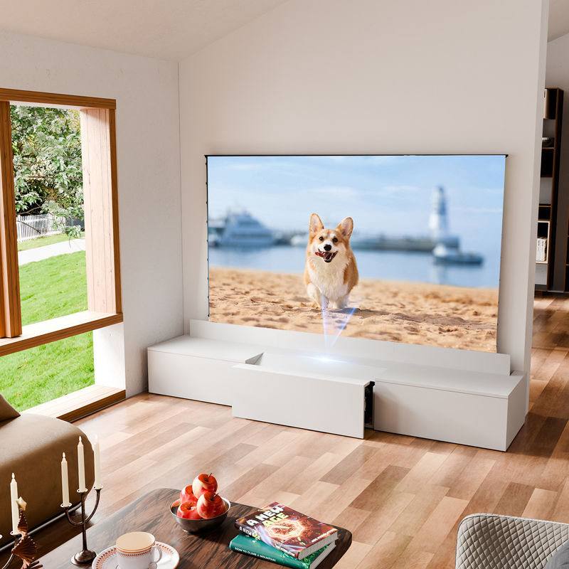 White Motorized Laser TV Cabinet 100V - 240V Sliding TV Cabinet Projection For UST Projector