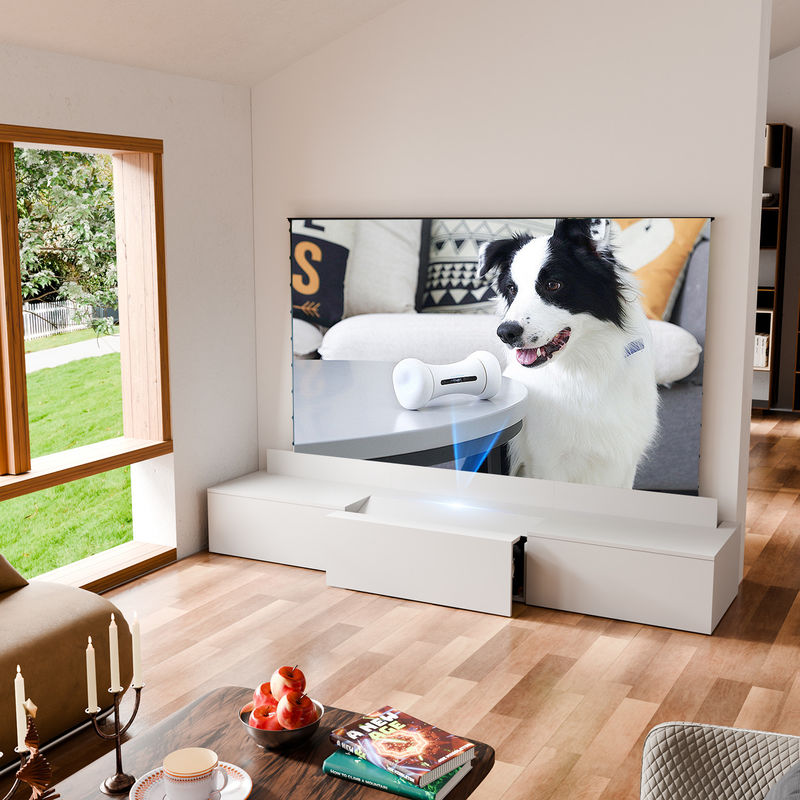 White Motorized Laser TV Cabinet 100V - 240V Sliding TV Cabinet Projection For UST Projector