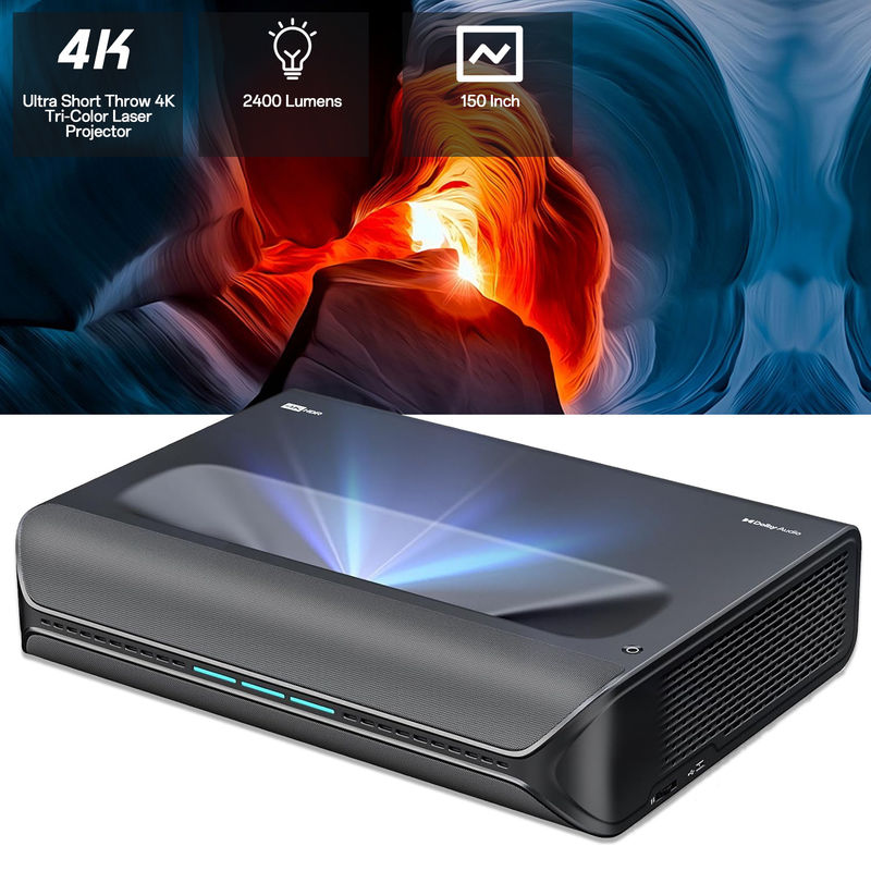2400 Lumens Ultra Short Throw Projector 4k Tri Color Laser Projector For NexiGo Aurora Pro