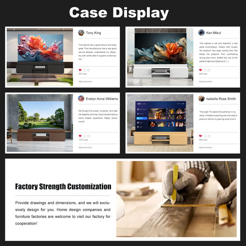 Smart Projector Cabinets White Ultra Short Throw Projector Stand OEM Motorized Laser TV Cabinet