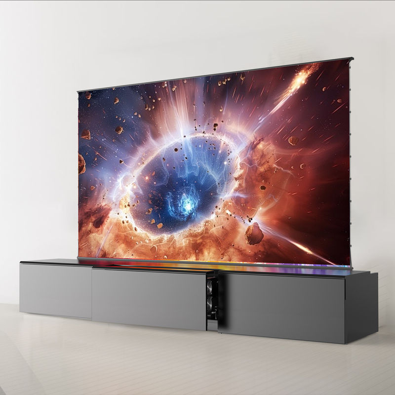 Wooden Color Telescopic TV Cabinet Customized UST TV Stand For Floor Rising Projector Screen