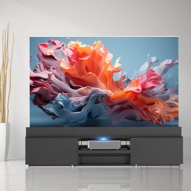 Flip Motorised Laser TV Cabinet Black UST Projector Cabinet 100 Inch - 150 Inch