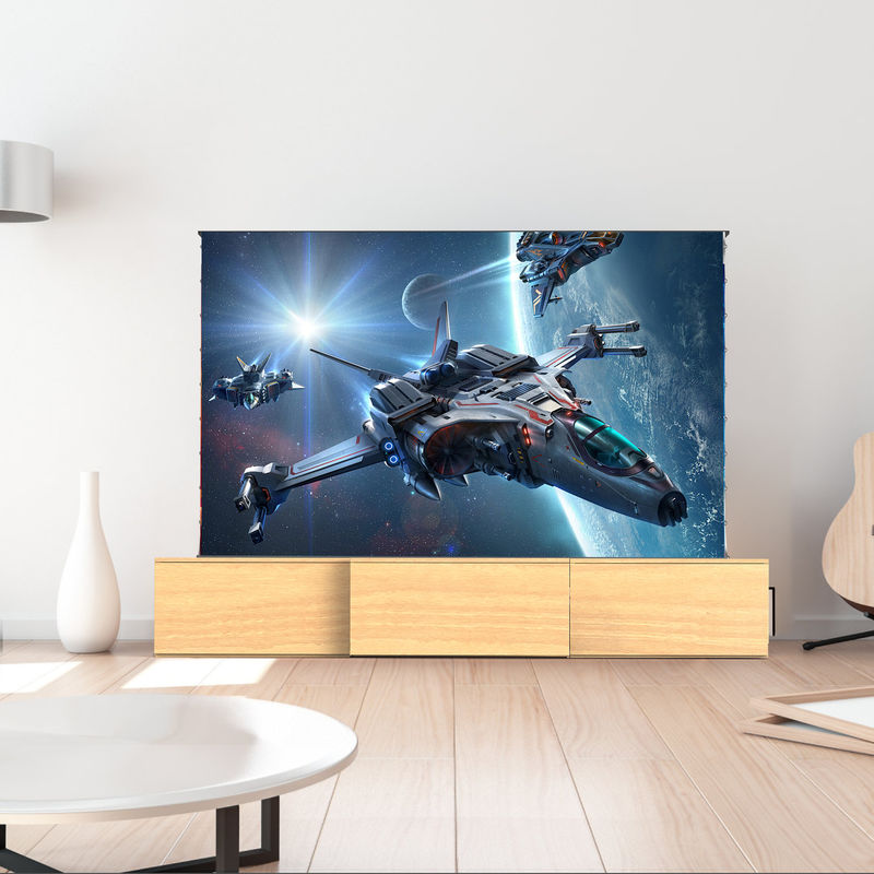 Motorized TV Stand Cabinet 100 Inch Laser TV Cabinet Brown For Ultra Short Throw Projector Stand