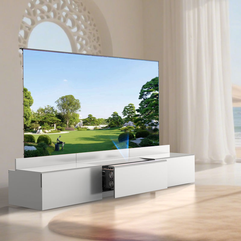 White Motorized Laser TV Cabinet 100V - 240V Sliding TV Cabinet Projection For UST Projector