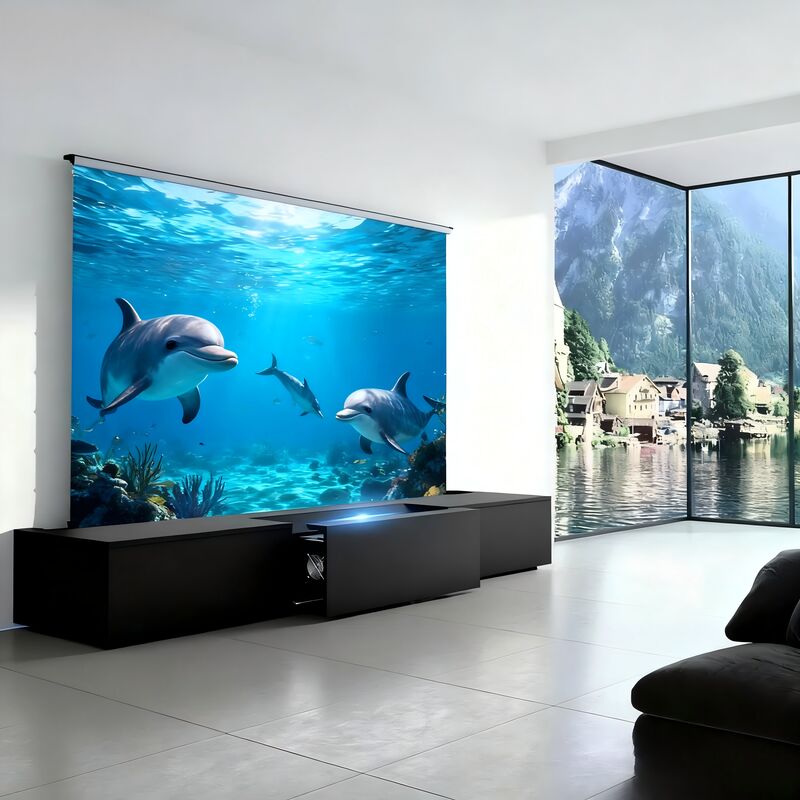 Meuble TV télescopique motorisé avec panneau MDF sans formaldéhyde et options de taille/couleur personnalisées pour projecteurs UST