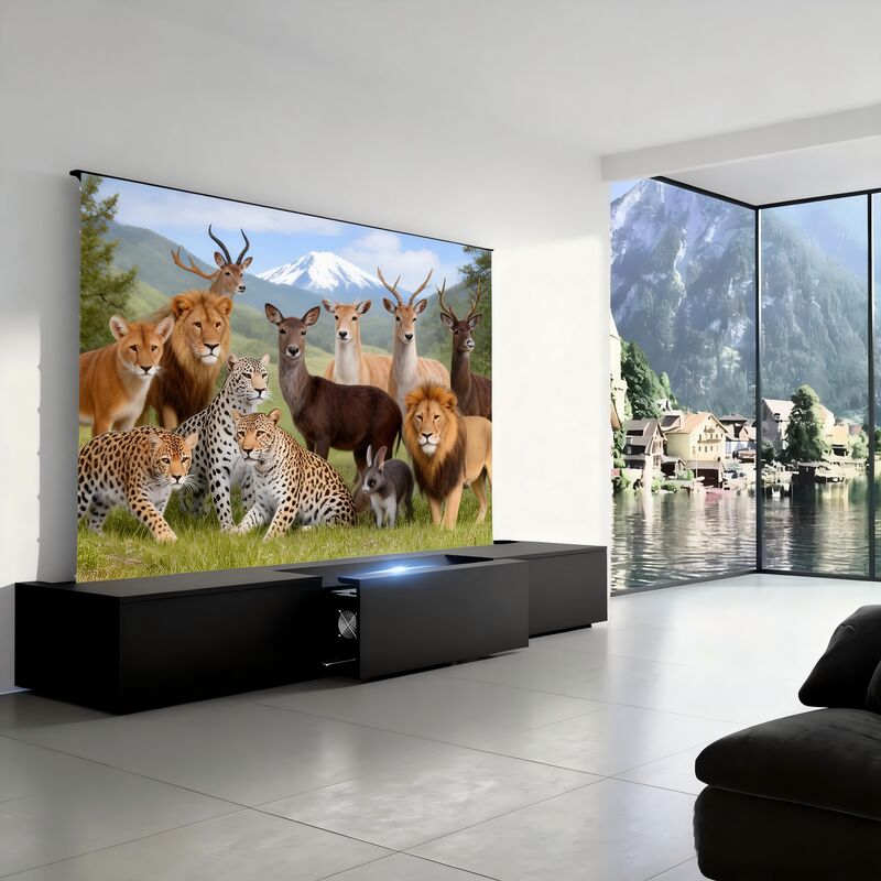 Meuble TV télescopique motorisé avec panneau MDF sans formaldéhyde et options de taille/couleur personnalisées pour projecteurs UST