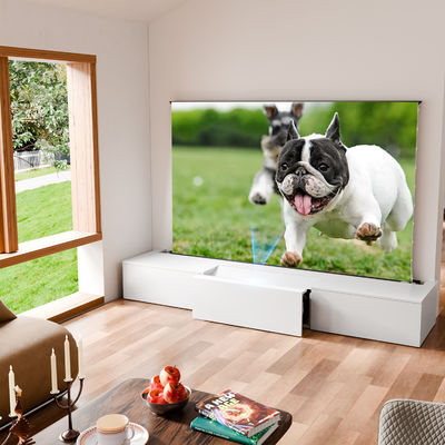 Customized Sliding TV Cabinet Wooden Short Throw Projector Cabinets White